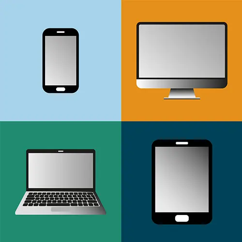 A laptop computer, a smart phone, a tablet, and a desktop computer