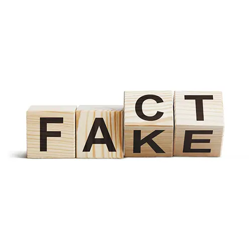 Ambiguous letter blocks that spell the words Fact and Fake